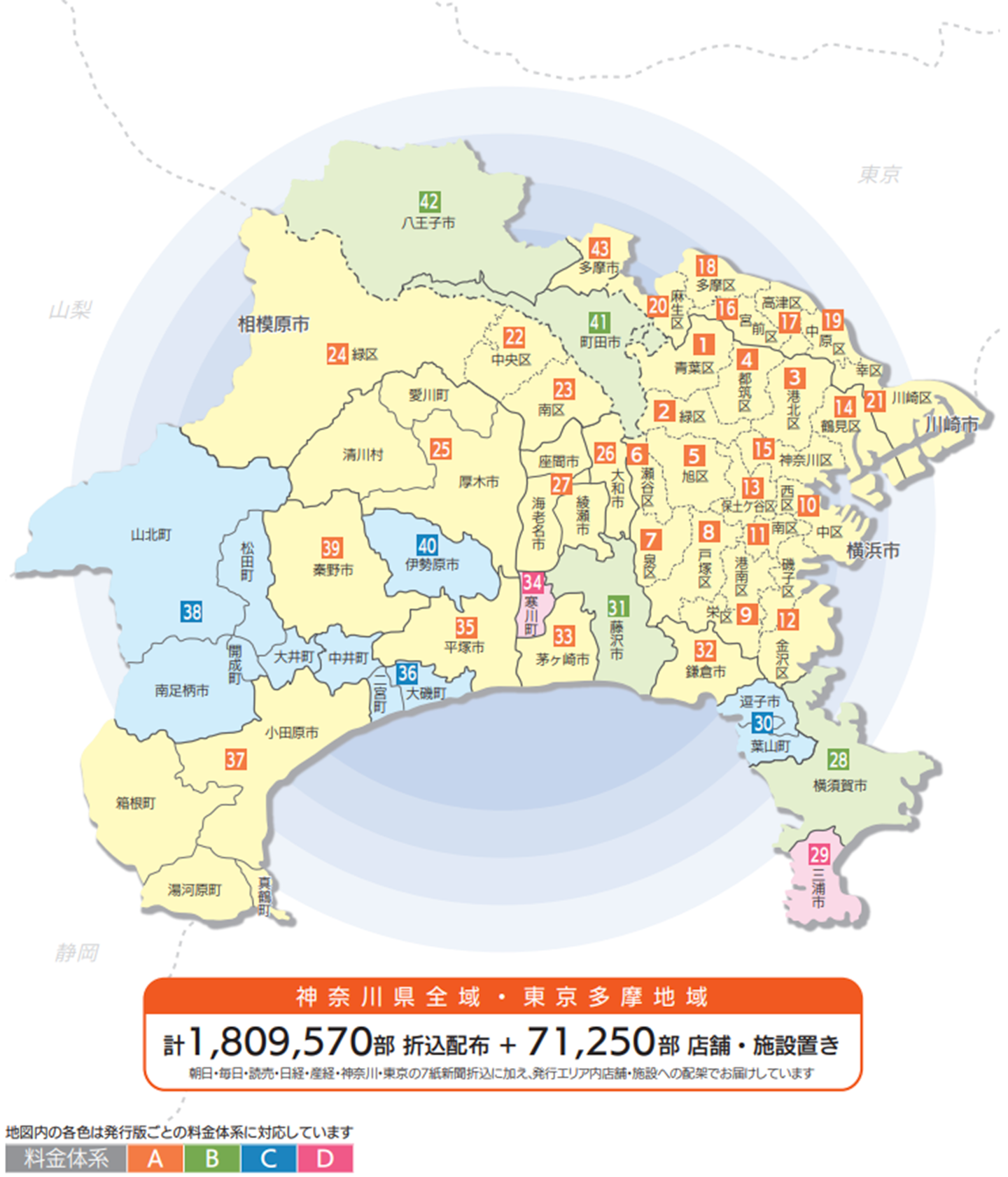 料金体系 A B C D 地図内の各色は発行版ごとの料金体系に対応しています